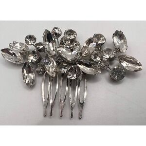 Large Vintage Rhinestone Hair Comb Silver‎ Tone Statement Updo